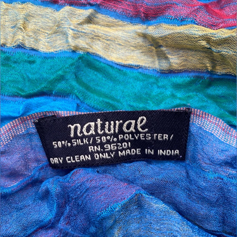 ARTISAN Scarf Reversesible Crinkle Silk Colorful Blue Purple Green Pink Yellow